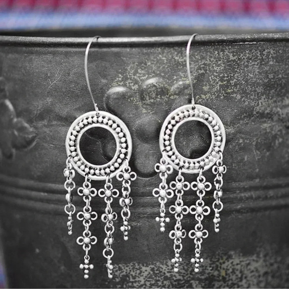 Moroccan Dangle Earrings Silver Boho Gypsy Tribal - Picture 4 of 6